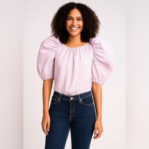 The Label Edition Gingham Puff Sleeve Blouse